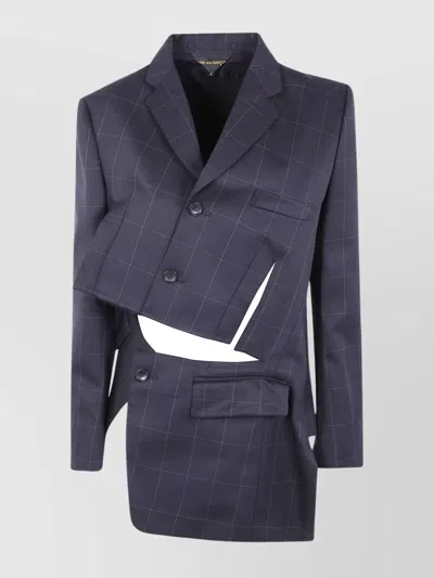 Comme Des Garçons Modern Cut-out Check Pattern Jacket In Blue
