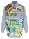 Comme Des Garçons Patterned Insert Cotton Poplin Shirt With Asymmetric Hem In Blue