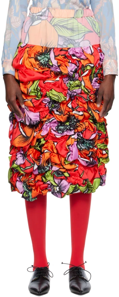 Comme Des Garçons Multicolor Floral Midi Skirt In Red