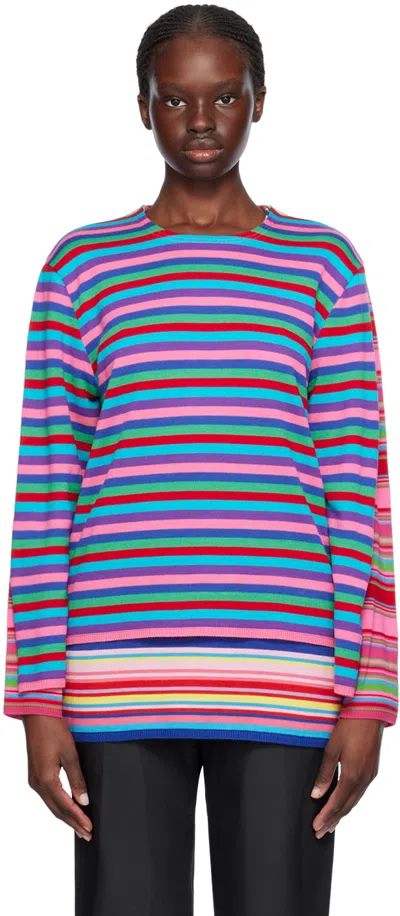 Comme Des Garçons Multicolor Striped Sweater With Double Layer Effect