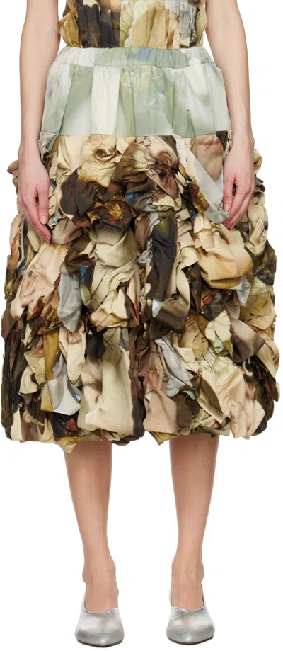 Comme Des Garçons Multicolor Ruched Midi Skirt In Brown