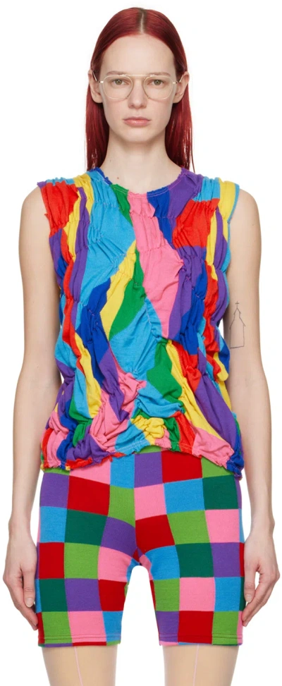 Comme Des Garçons Multicolor Ruched Tank Top In Green