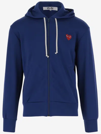 Comme Des Garçons Navy Blue Logo Hoodie