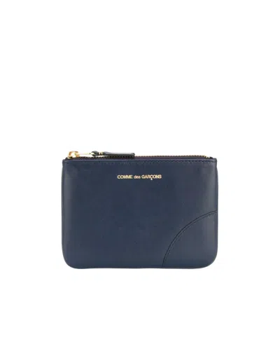 Comme Des Garçons Navy Blue Logo-printed Zipper Wallet