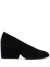 Comme Des Garçons Navy Blue Velvet Round-toe Pumps With Covered Heel In Navy