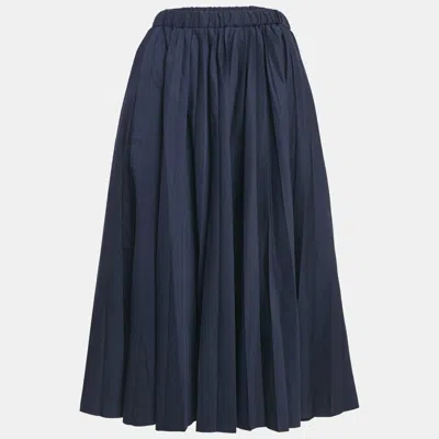Pre-owned Comme Des Garçons Navy Blue Wool Pleated Midi Skirt M