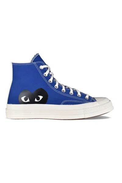 Comme Des Garçons Navy Canvas High-top Sneakers With Signature Logo In Blue