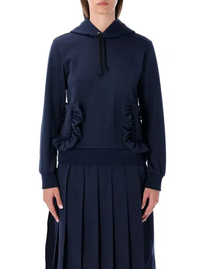 Comme Des Garçons Navy Hoodie With Ruffle Pockets In Blue