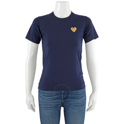 Comme Des Garçons Comme Des Garcons Navy Play Women Gold Heart Logo Tee In Blue