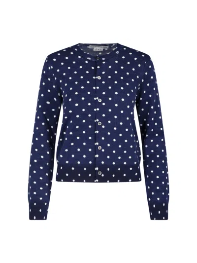 Comme Des Garçons Navy Polka Dot Button-down Cropped Sweater In Blue