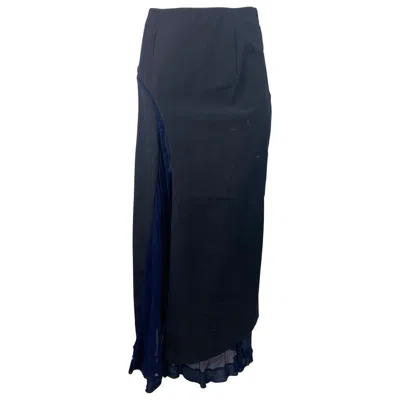 Pre-owned Comme Des Garçons Comme Des Garcons Navy Wool Maxi Skirt, Size Medium In Blue