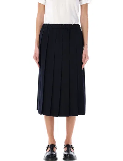 Comme Des Garçons Navy Wool Pleated Midi Skirt For Women In Blue