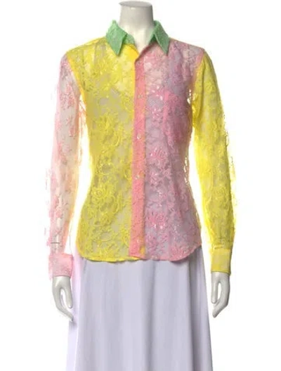 Pre-owned Comme Des Garçons Nylon Floral Print Button-up Top In Yellow