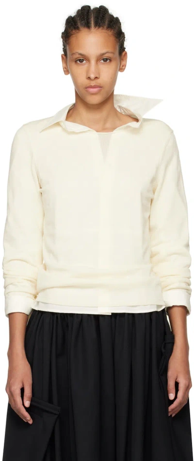 Comme Des Garçons Off-white Rolled Edge Sweater In 2 White