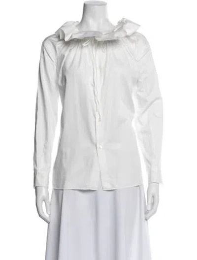 Pre-owned Comme Des Garçons Off-the-shoulder Long Sleeve Button-up Top In White