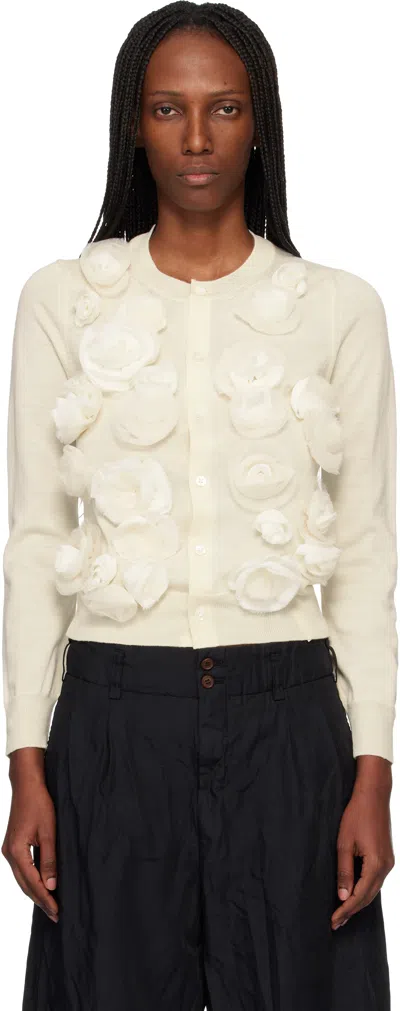 Comme Des Garçons Off-white Lambswool Jersey X Flower Embroidery Cardigan