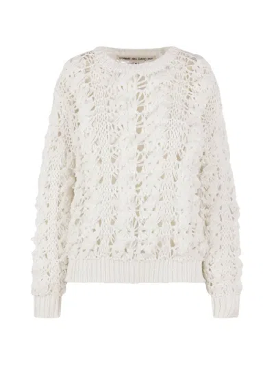 Comme Des Garçons Open-knit Sweater In White