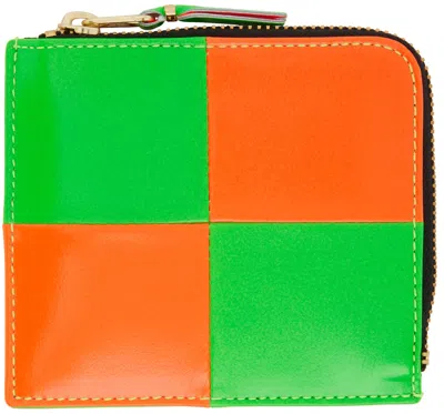 Comme Des Garçons Orange & Green Fluo Squares Half-zip Wallet