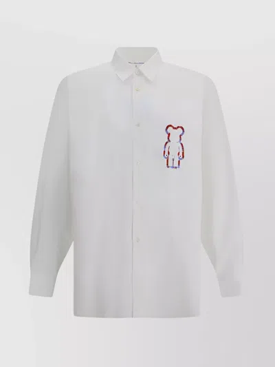 Comme Des Garçons Oversized Cotton Shirt Bear Print In White