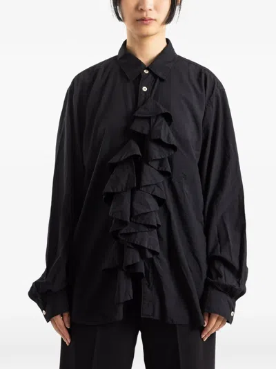 Comme Des Garçons Oversized Ruffled Jabot Cotton Shirt In Black