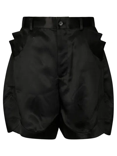 Comme Des Garçons Oversized Shorts In Glossy Fabric With Flap Pockets In Black
