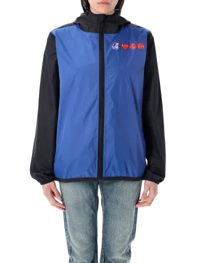 Comme Des Garçons Packable Two-tone Jacket With Drawstring Hood In Blue