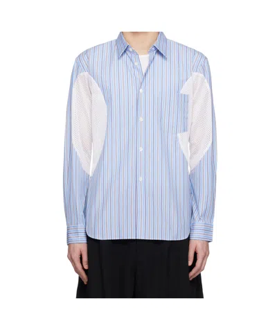 Comme Des Garçons Blue Cotton Broad Stripe X Polyester Mesh Shirt In White