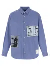 Comme Des Garçons Patch Striped Cotton Poplin Shirt With Unique Embroidery In Blue