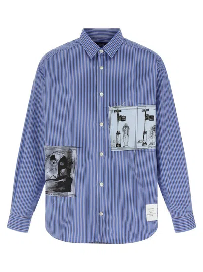 COMME DES GARÇONS PATCH STRIPED COTTON POPLIN SHIRT WITH UNIQUE EMBROIDERY