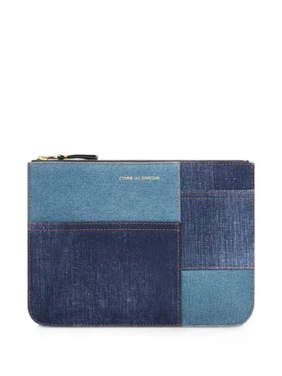 Comme Des Garçons Patchwork Denim-effect Wallet In Blue