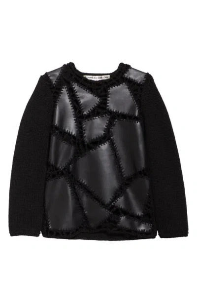 Comme Des Garçons Faux-leather Patch Sweater In Black X Black