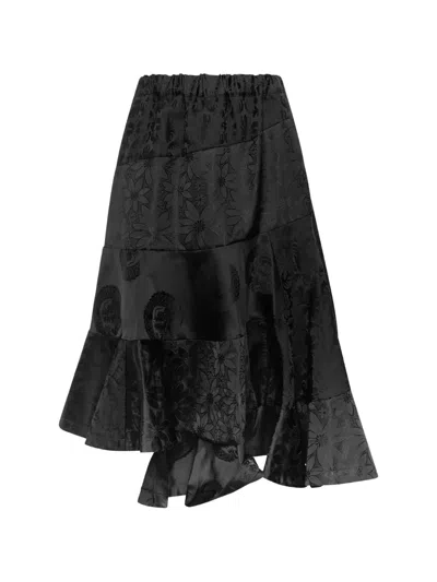 Comme Des Garçons Patchwork Jacquard-woven Midi Skirt In Black