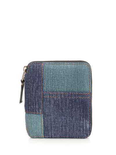 Comme Des Garçons Patchwork Leather Denim Effect Zip Around Wallet Wallets Blue