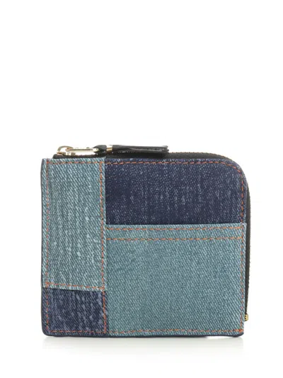 Comme Des Garçons Patchwork Leather Denim Effect Zip Wallet Wallets Blue In Multi