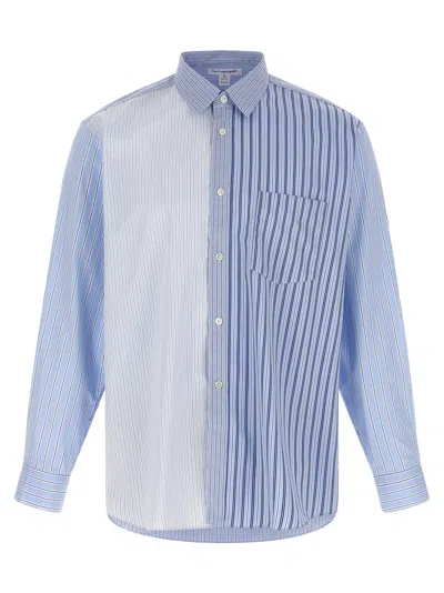 Comme Des Garçons Patchwork Striped Cotton Shirt In Blue