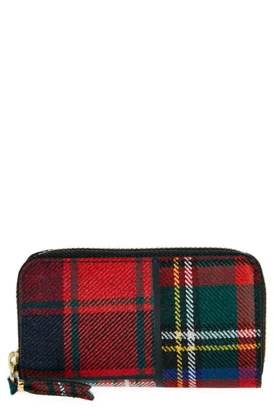 Comme Des Garçons Patchwork Tartan Zip Wallet In Red