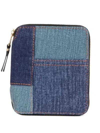 Comme Des Garçons Patchwork-denim Zip-around Wallet In Blue