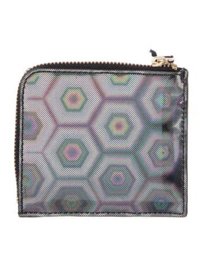 Pre-owned Comme Des Garçons Patent Leather Printed Wallet In Metallic/silver