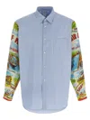 Comme Des Garçons Patterned Sleeve Cotton Poplin Shirt With Asymmetrical Hem In Multi