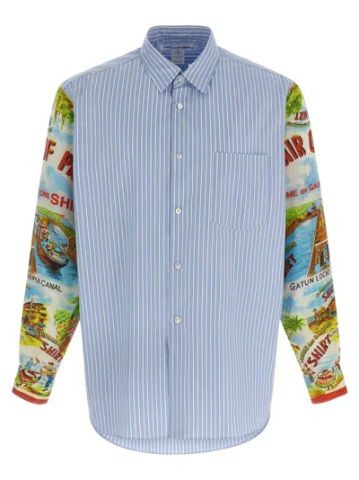 COMME DES GARÇONS PATTERNED SLEEVE COTTON POPLIN SHIRT WITH ASYMMETRICAL HEM