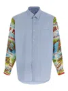 Comme Des Garçons Patterned Sleeve Cotton Poplin Shirt With Asymmetrical Hem In Multi