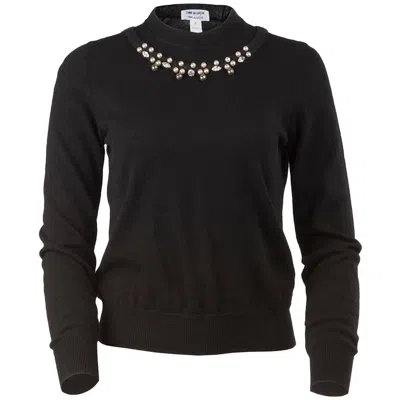 Pre-owned Comme Des Garçons Pearl And Crystal Embellished Black Mock Neck Sweater
