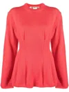 Comme Des Garçons Peplum-hem Crew Neck Jumper In Red