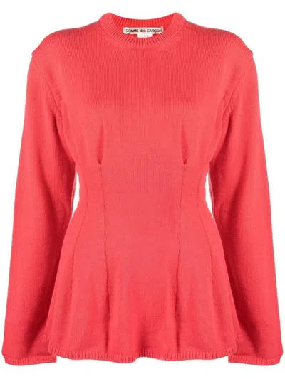 Comme Des Garçons Peplum-hem Crew Neck Jumper In Rot