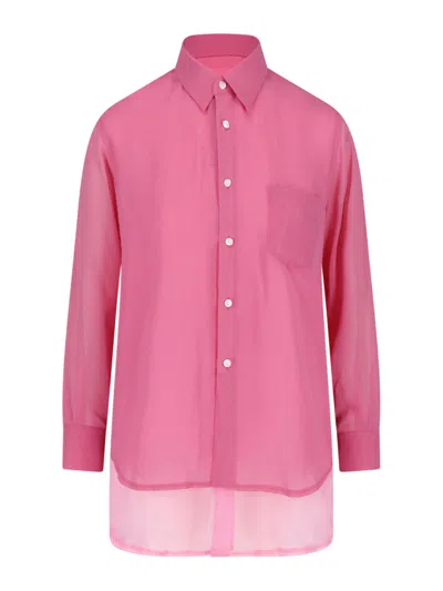 Comme Des Garçons Pink Layered Technical Chiffon Shirt