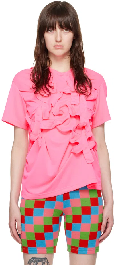 Comme Des Garçons Patchwork-embellished T-shirt In 3 Fluorescent Pink