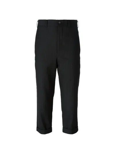 Comme Des Garçons Pinstripe Cropped Trousers In Black