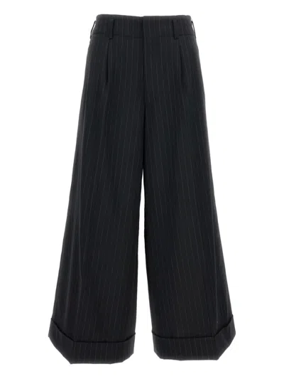 Comme Des Garçons Pinstripe Cuffed Trousers In Black