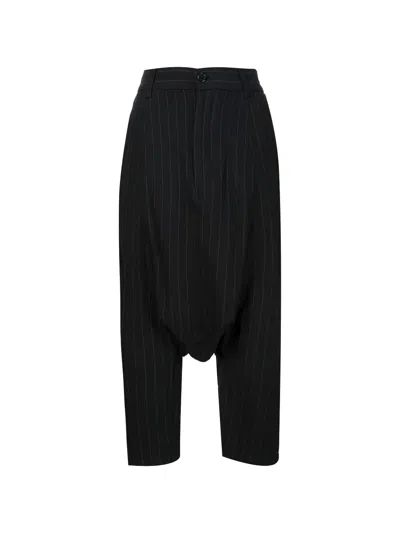 Comme Des Garçons Pinstripe Drop-crotch Trousers In Black