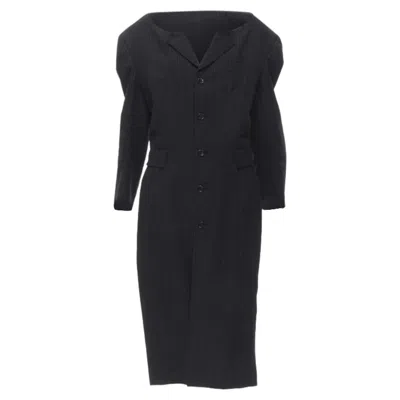Pre-owned Comme Des Garçons Comme Des Garcons Pinstripe Frayed Cut Collar Boxy Coat In Grey
